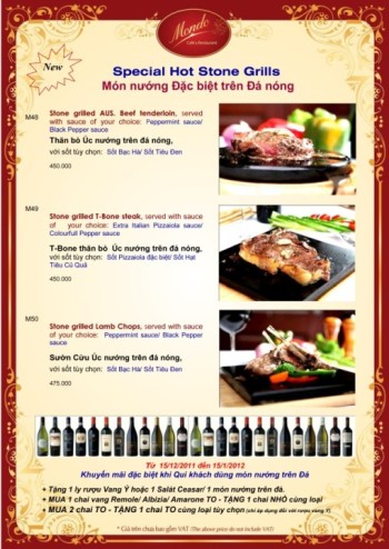 Thực đơn thịt nướng trên đá nóng.