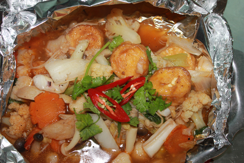 Món đậu hủ nướng giấy bạc.