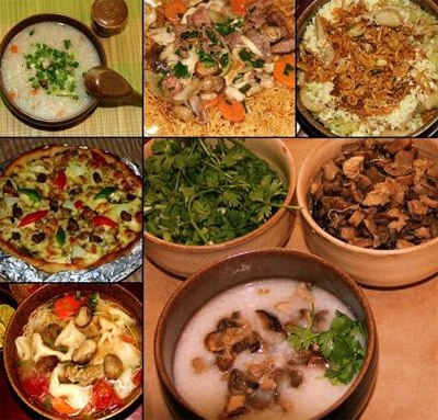 Đủ loại món ăn làm với nấm.