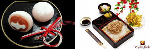 Bánh mochi và mì soba.
