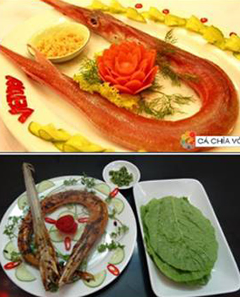 Cá chìa vôi nướng cuốn rau cải cay chấm muối ớt xanh, loài cá chỉ có ở vùng biển Đà Nẵng.