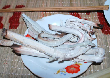 Món đọt mây nướng là món “nguyên sơ” của người Cơ Tu dâng cúng Yàng trong các lễ hội.