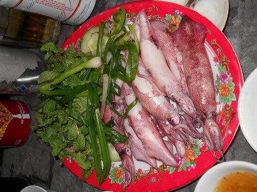 Mực cơm hấp gừng
