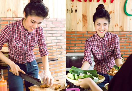 Thu Hằng chế biến món ăn