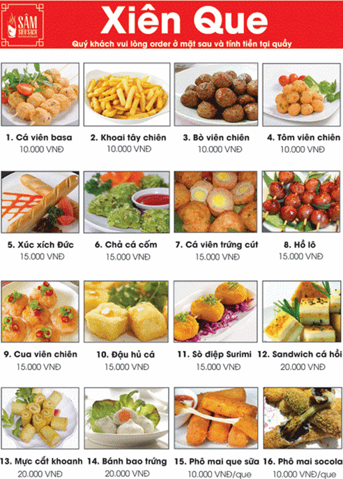 Menu ăn vặt của quán.