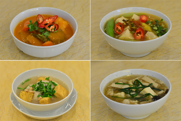 Bên cạnh các món mặn, món canh của quán cũng khá hấp dẫn như canh chua, canh nấm, canh đậu....