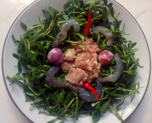 Nguyên liệu cho món canh rau đắng. Ảnh: Khánh Ly.
